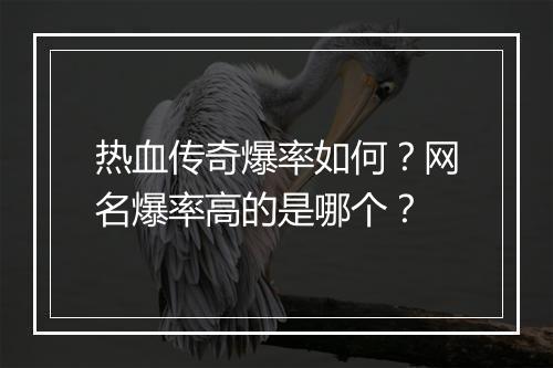 热血传奇爆率如何？网名爆率高的是哪个？