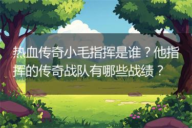 热血传奇小毛指挥是谁？他指挥的传奇战队有哪些战绩？