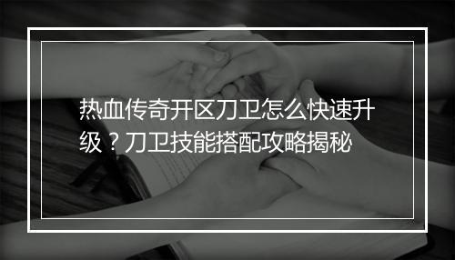 热血传奇开区刀卫怎么快速升级？刀卫技能搭配攻略揭秘