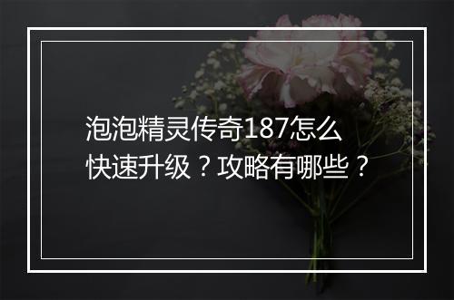 泡泡精灵传奇187怎么快速升级？攻略有哪些？
