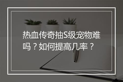 热血传奇抽S级宠物难吗？如何提高几率？