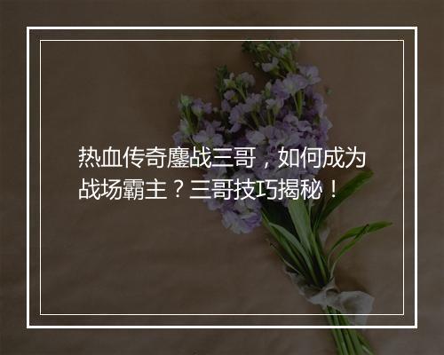 热血传奇鏖战三哥，如何成为战场霸主？三哥技巧揭秘！