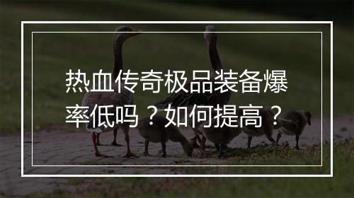 热血传奇极品装备爆率低吗？如何提高？