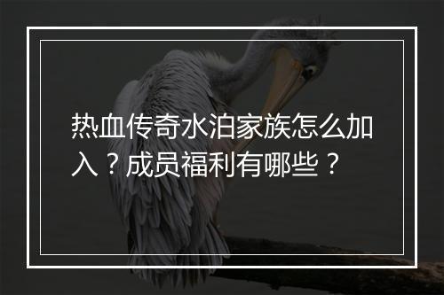 热血传奇水泊家族怎么加入？成员福利有哪些？