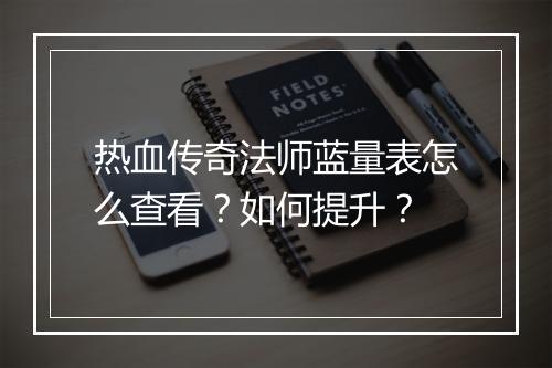 热血传奇法师蓝量表怎么查看？如何提升？
