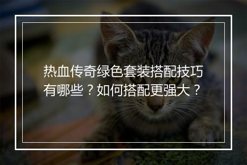 热血传奇绿色套装搭配技巧有哪些？如何搭配更强大？