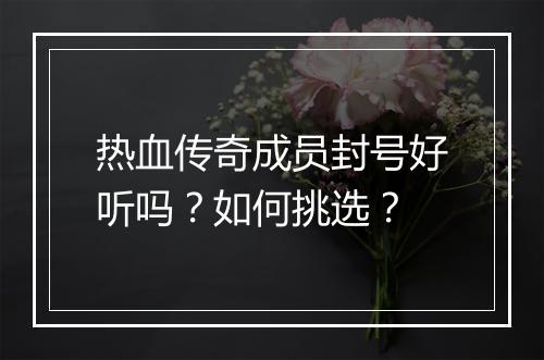 热血传奇成员封号好听吗？如何挑选？
