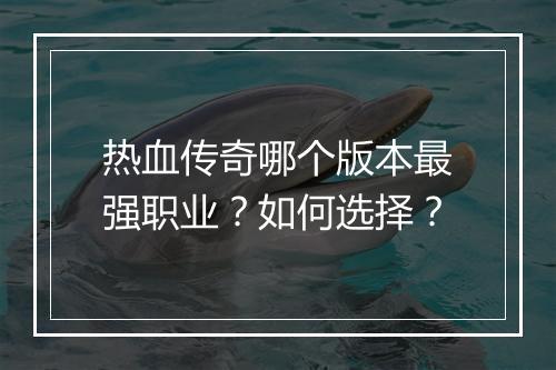 热血传奇哪个版本最强职业？如何选择？