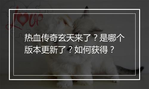 热血传奇玄天来了？是哪个版本更新了？如何获得？