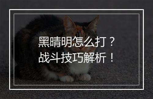 黑晴明怎么打？战斗技巧解析！