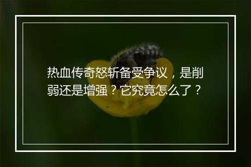 热血传奇怒斩备受争议，是削弱还是增强？它究竟怎么了？