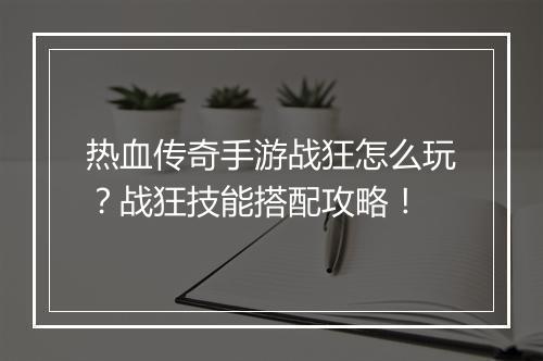 热血传奇手游战狂怎么玩？战狂技能搭配攻略！