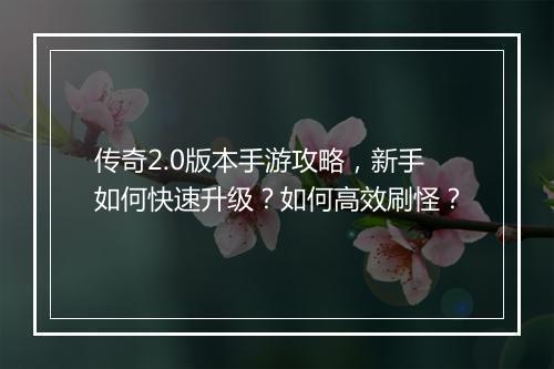 传奇2.0版本手游攻略，新手如何快速升级？如何高效刷怪？