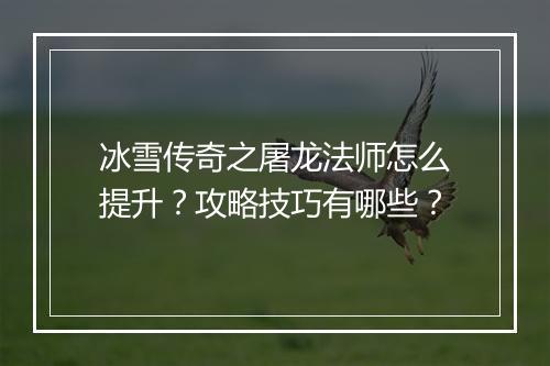 冰雪传奇之屠龙法师怎么提升？攻略技巧有哪些？