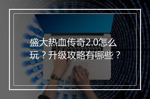 盛大热血传奇2.0怎么玩？升级攻略有哪些？