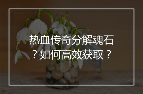 热血传奇分解魂石？如何高效获取？