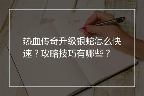 热血传奇升级银蛇怎么快速？攻略技巧有哪些？