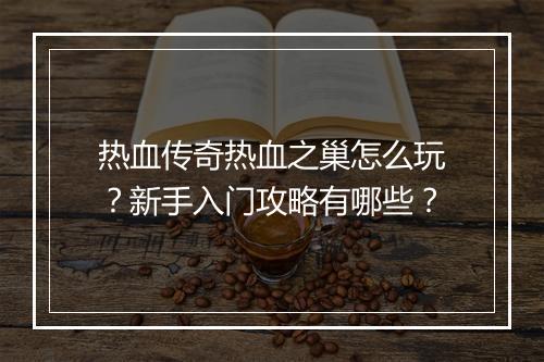 热血传奇热血之巢怎么玩？新手入门攻略有哪些？