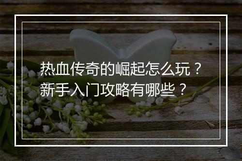热血传奇的崛起怎么玩？新手入门攻略有哪些？