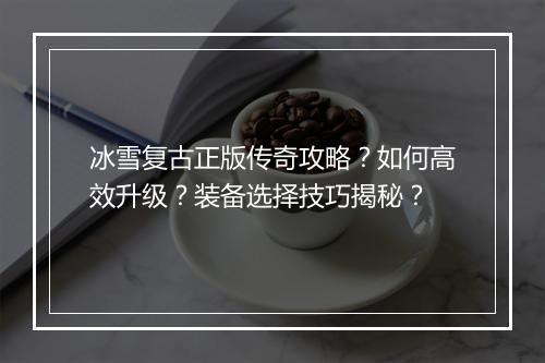 冰雪复古正版传奇攻略？如何高效升级？装备选择技巧揭秘？