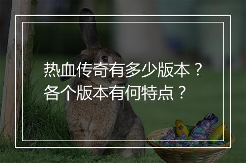 热血传奇有多少版本？各个版本有何特点？