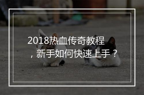 2018热血传奇教程，新手如何快速上手？