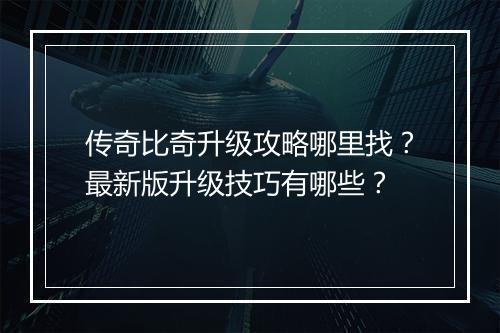 传奇比奇升级攻略哪里找？最新版升级技巧有哪些？