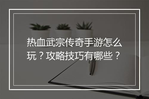 热血武宗传奇手游怎么玩？攻略技巧有哪些？