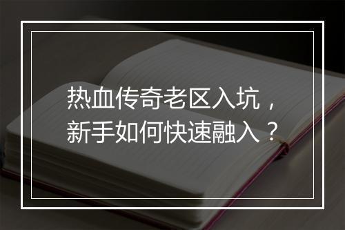热血传奇老区入坑，新手如何快速融入？