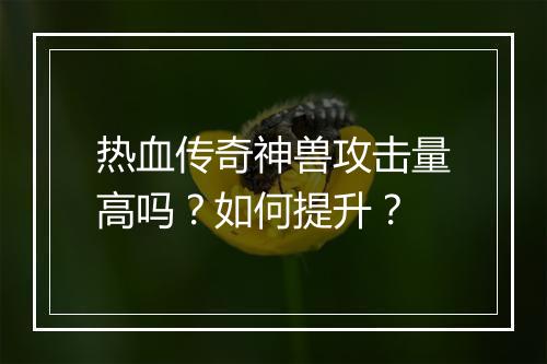 热血传奇神兽攻击量高吗？如何提升？
