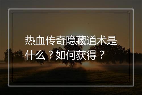 热血传奇隐藏道术是什么？如何获得？