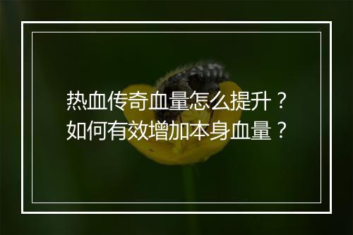 热血传奇血量怎么提升？如何有效增加本身血量？