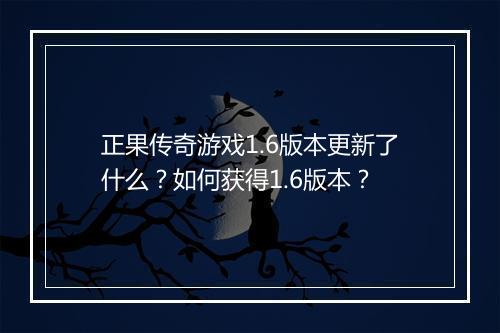正果传奇游戏1.6版本更新了什么？如何获得1.6版本？
