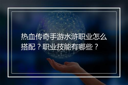 热血传奇手游水浒职业怎么搭配？职业技能有哪些？