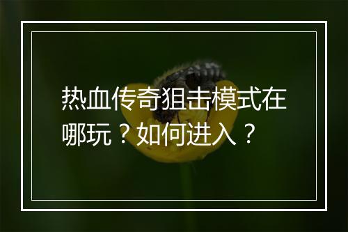 热血传奇狙击模式在哪玩？如何进入？