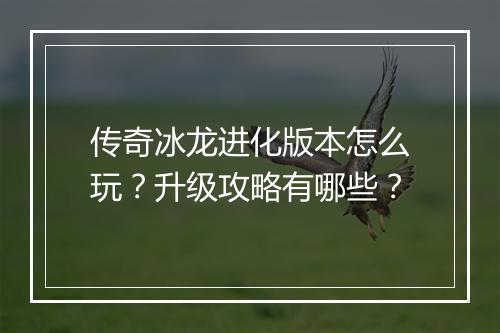 传奇冰龙进化版本怎么玩？升级攻略有哪些？