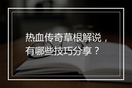 热血传奇草根解说，有哪些技巧分享？