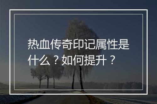 热血传奇印记属性是什么？如何提升？