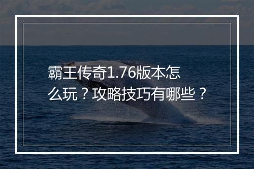 霸王传奇1.76版本怎么玩？攻略技巧有哪些？