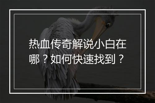 热血传奇解说小白在哪？如何快速找到？