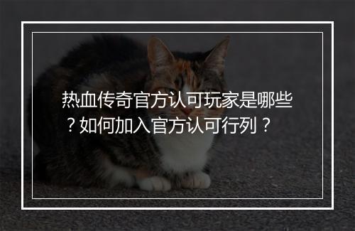 热血传奇官方认可玩家是哪些？如何加入官方认可行列？