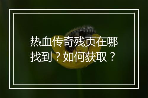 热血传奇残页在哪找到？如何获取？