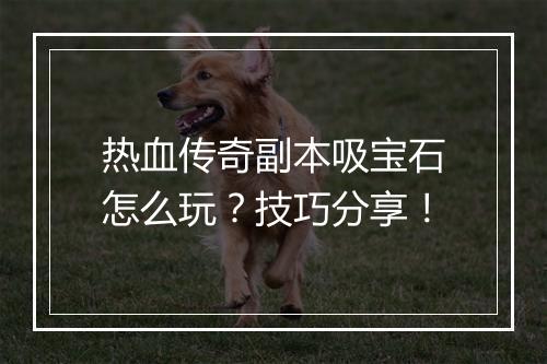 热血传奇副本吸宝石怎么玩？技巧分享！