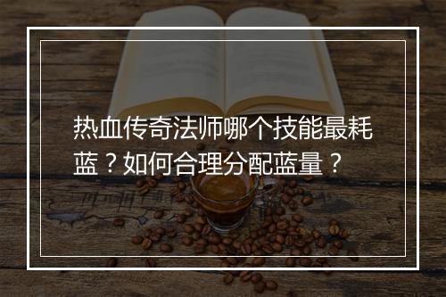 热血传奇法师哪个技能最耗蓝？如何合理分配蓝量？
