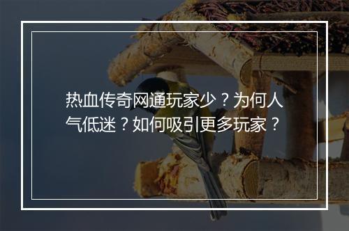 热血传奇网通玩家少？为何人气低迷？如何吸引更多玩家？