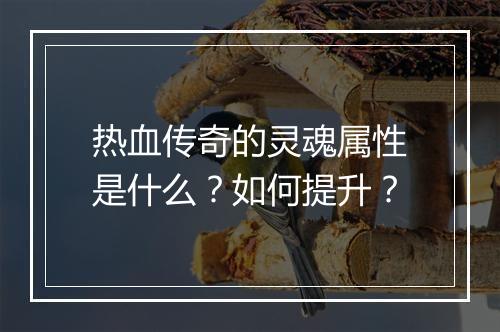 热血传奇的灵魂属性是什么？如何提升？