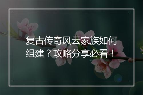 复古传奇风云家族如何组建？攻略分享必看！