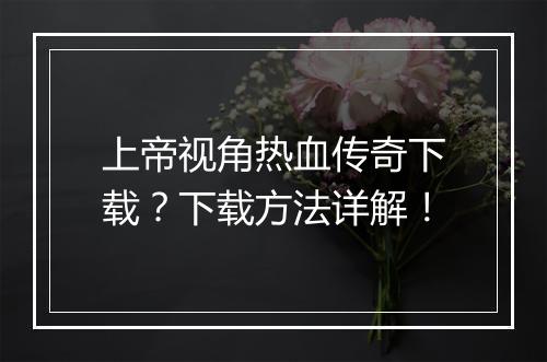 上帝视角热血传奇下载？下载方法详解！