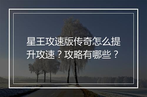 星王攻速版传奇怎么提升攻速？攻略有哪些？