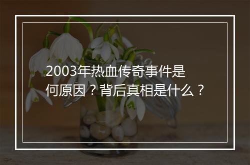 2003年热血传奇事件是何原因？背后真相是什么？